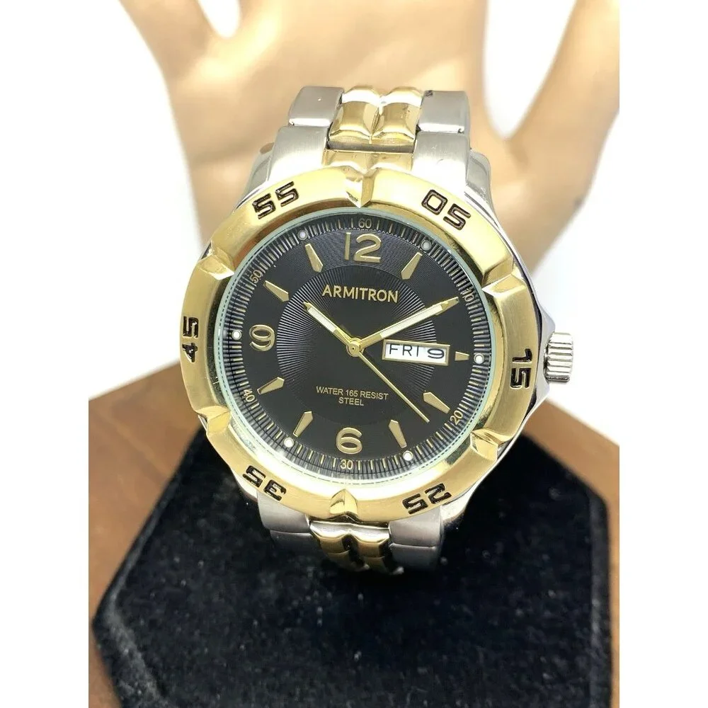 Armitron Men's Watch 20/5538TT Black Dial Quartz Two Tone Stainless Steel 42mm
